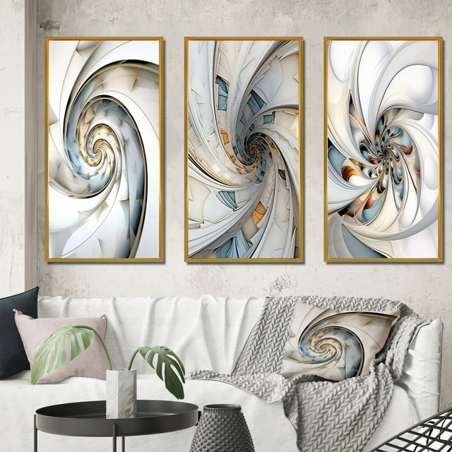 Designart "Abundance in Light Blue Spiral IV" Fractals Framed Wall Art Set Of 3 - Blue Transitional Frame Gallery Set For Office Decor