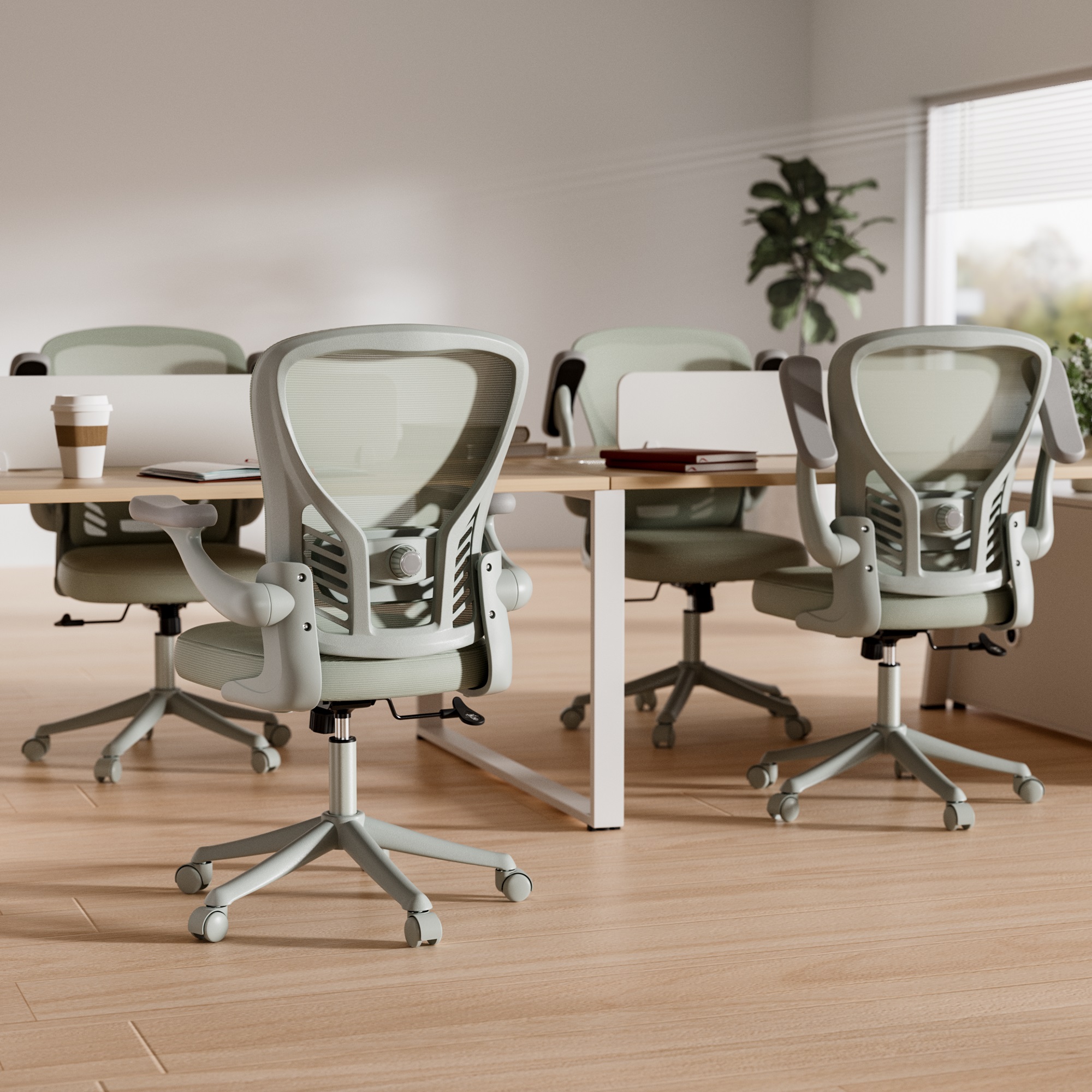 Ninecer Ergonomic Mesh Office Chair, Mesh Back Office Chair with Flip-up Arms, Swivel Computer Desk Chair with Lumbar Support for Adult, Gray