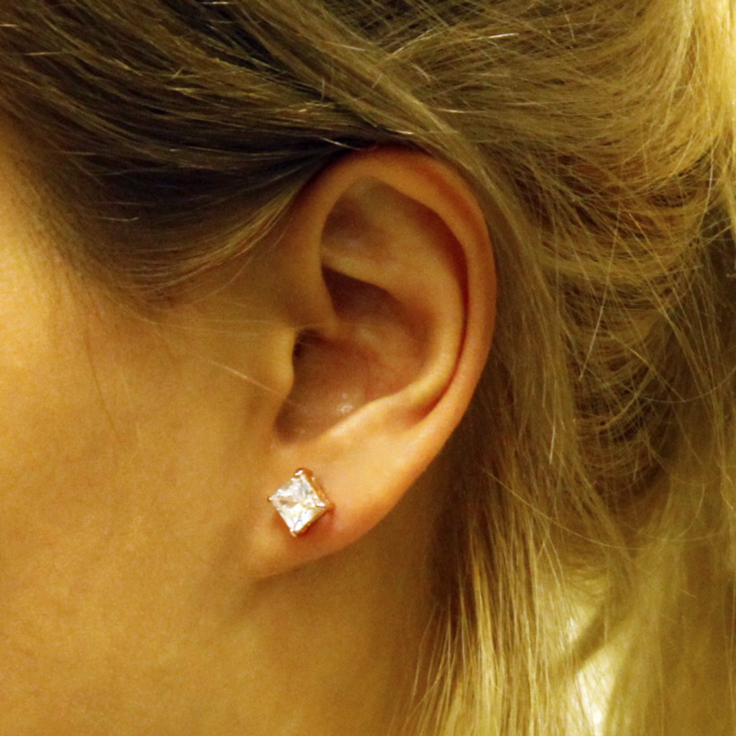 Tioneer 4mm Rose Gold Plated Sterling Silver 925 Dark Princess Square-Cut Solitaire Style Cubic Zirconia Earring Stud For Men And Women | Includes a Tioneer Marked Jewelry Box