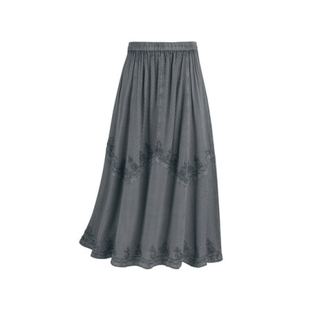 Elastic Waist Knit Skirt - Women's Panel Skirt - Long Overdyed Embroidered Floral Stitching Elastic Waist