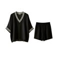thumbnail image 4 of QGJZVUNL Boho 2 Piece Sets for Women Summer Outfits V Neck Top Elastic Waist Shorts Vacation Clothes Size M, 4 of 5