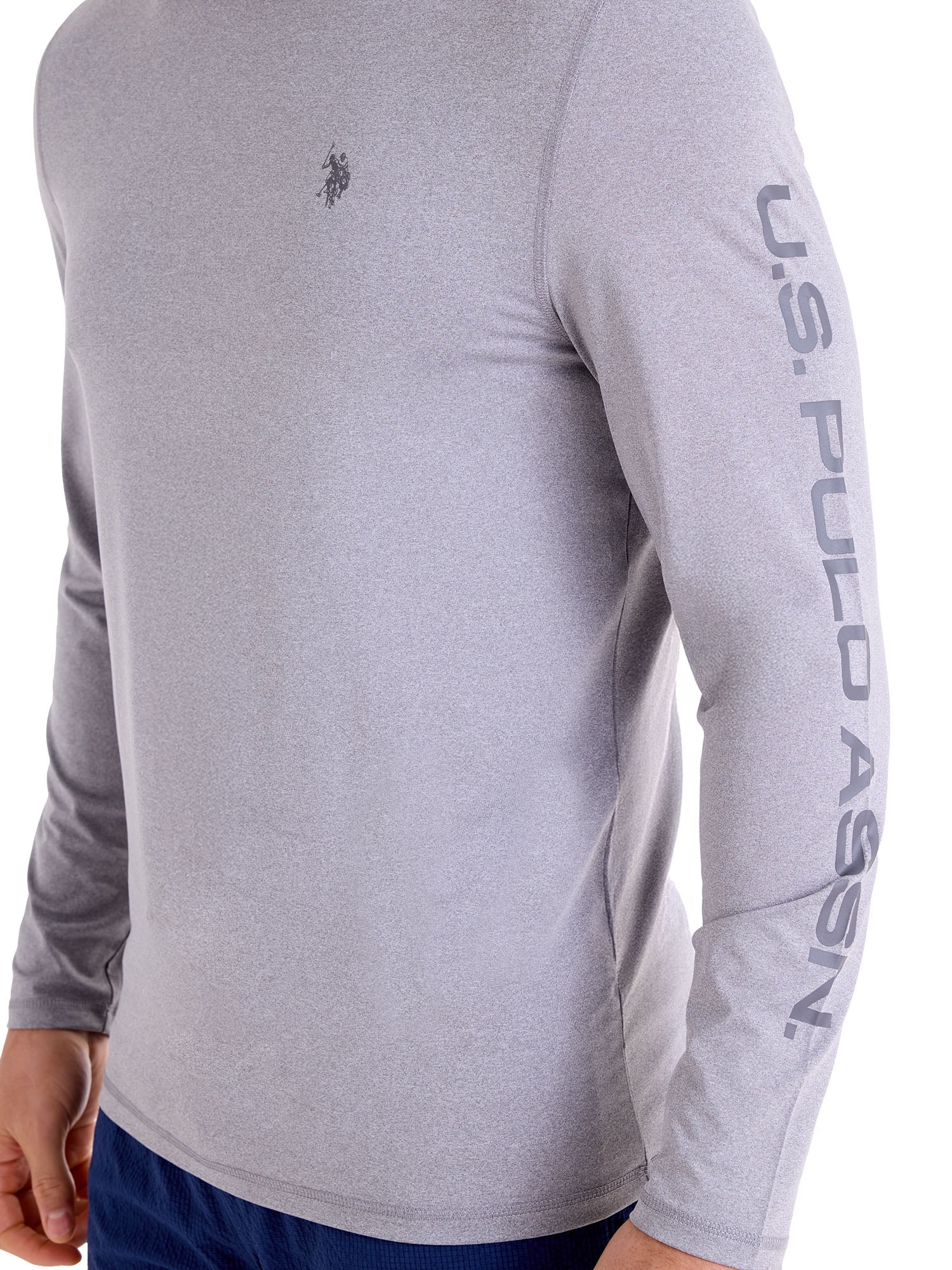 U.S. Polo Assn. Men's Hooded Heather Grey LS Sun Shirt, L
