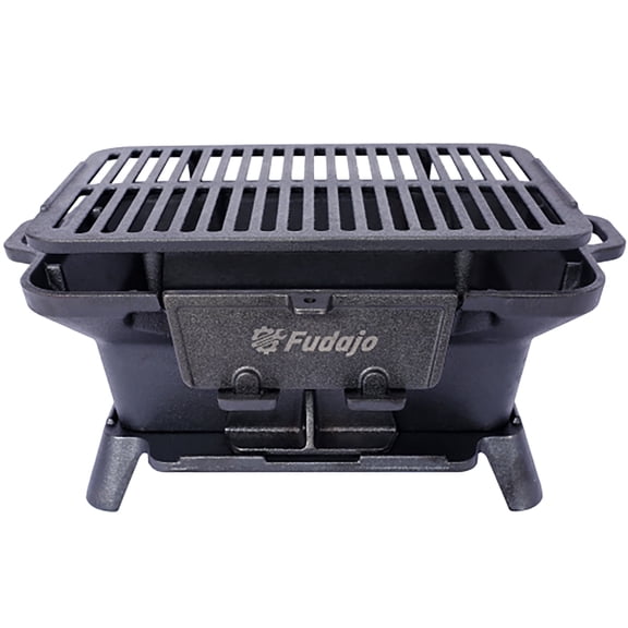 Cast Iron Portable Charcoal Grills with Removable Griddle and Grates for Backyard & Camping Barbecues BBQ