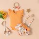 thumbnail image 2 of Body De Bebé, Conjunto De Canastilla, Monos Para Niñas Pequeñas, Moda, Estampado De Flores, Volantes, Mono De Manga Corta, Mono, Traje Con Lazo Naranja Odeerbi LM103-8541, 2 of 9
