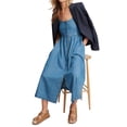 thumbnail image 3 of Women Sleeveless Spaghetti Strap Scoop Neck Denim Dresses Button Up Flowy A-Line Jean Dress Blue S, 3 of 8