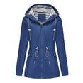 thumbnail image 5 of Smsaxvxz Plus Size Rain Jacket for Women Casual Striped Lined Hooded Lightweight Raincoat Outdoor Waterproof Windbreaker Blue 2XL, 5 of 10