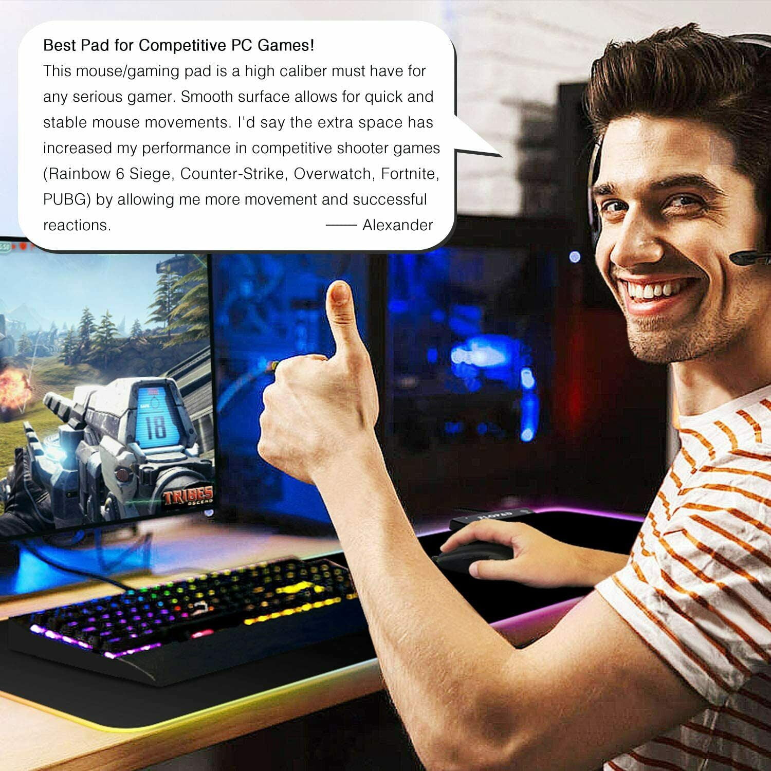 NeeGo RGB Gaming Large Mouse Pad, Wireless Charging, Computer Keyboard