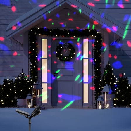 Alpine Corporation LBM150SLR 6" Tall Outdoor Solar Powered Dual Function Rotating Projector Stake and Wall Light with LED, Decorative Landscape Lighting for Garden, Pathway, or Patio, Black