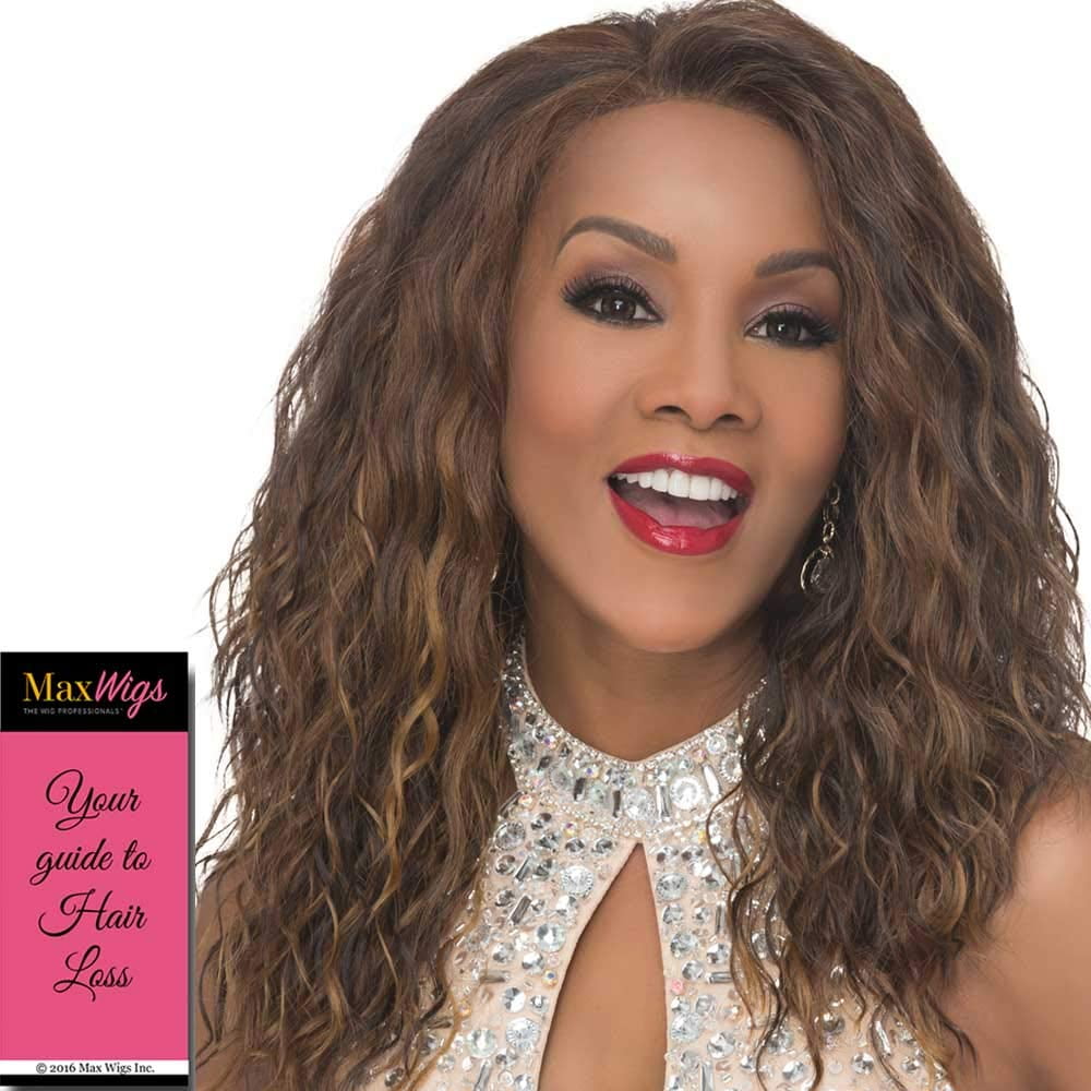 Orlando-V Wig Color FS1B/30 - Vivica Fox Wigs 19" Hand Stitched Twice-Deep Lace Front Heat Friendly Loose Water Wave African American Black Womens Bundle MaxWigs Hairloss Booklet