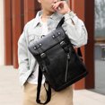 thumbnail image 3 of Mochila de Cuero lindejuan Hombre Estilo retro coreano Universitario Grande Impermeable Negro, 3 of 4
