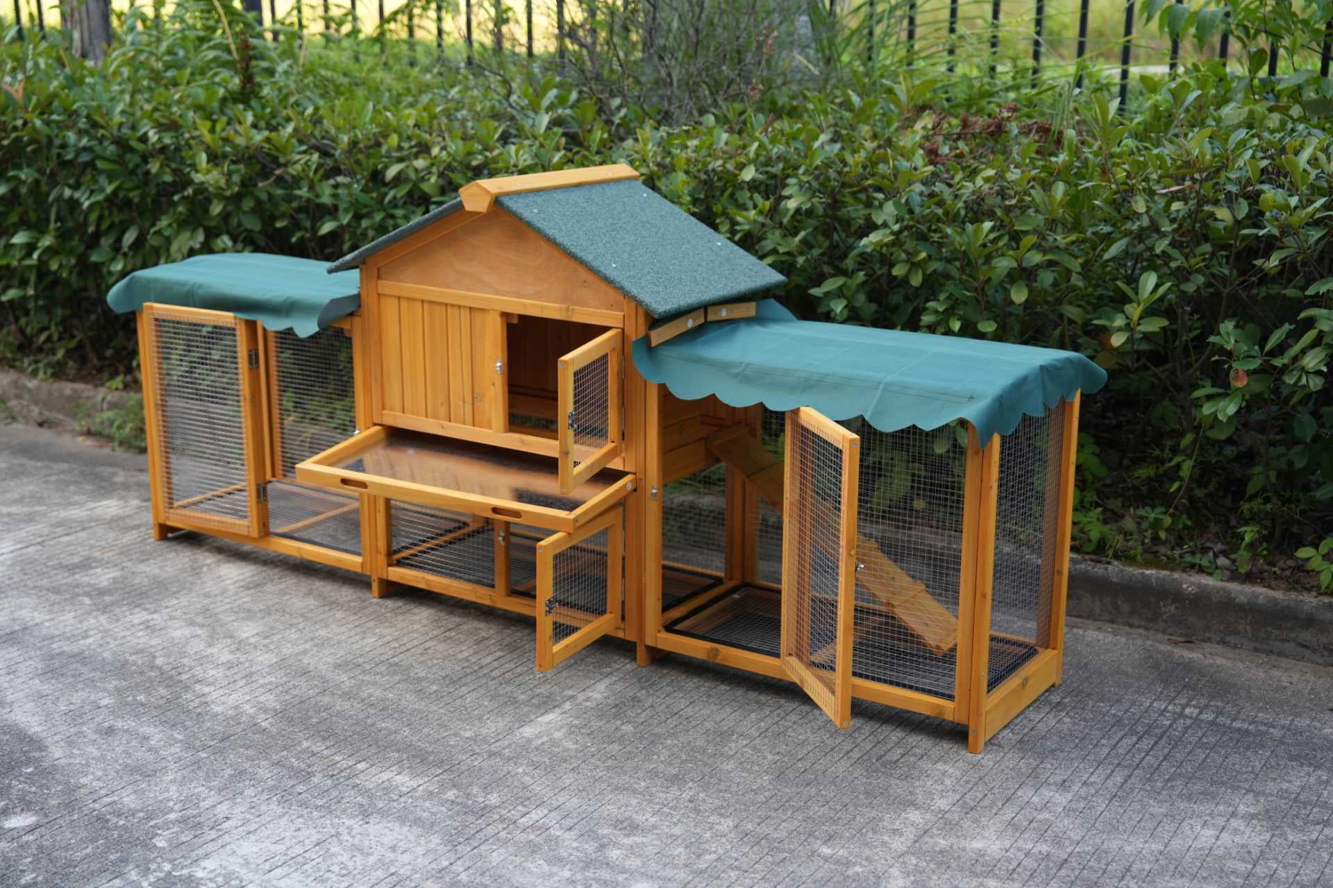82" Extra Large Wood Rabbit Hutch, Easy Assembly, Stable Bunny Cage with Cleaning Tray & Waterproof Roof, Removable Cover for Indoor/Outdoor Use