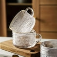thumbnail image 4 of 4Pcs 450Ml Vintage Embossed Glass Coffee Mugs - Bamboo Lids & Spoons Overnight Oat Jars, 4 of 11