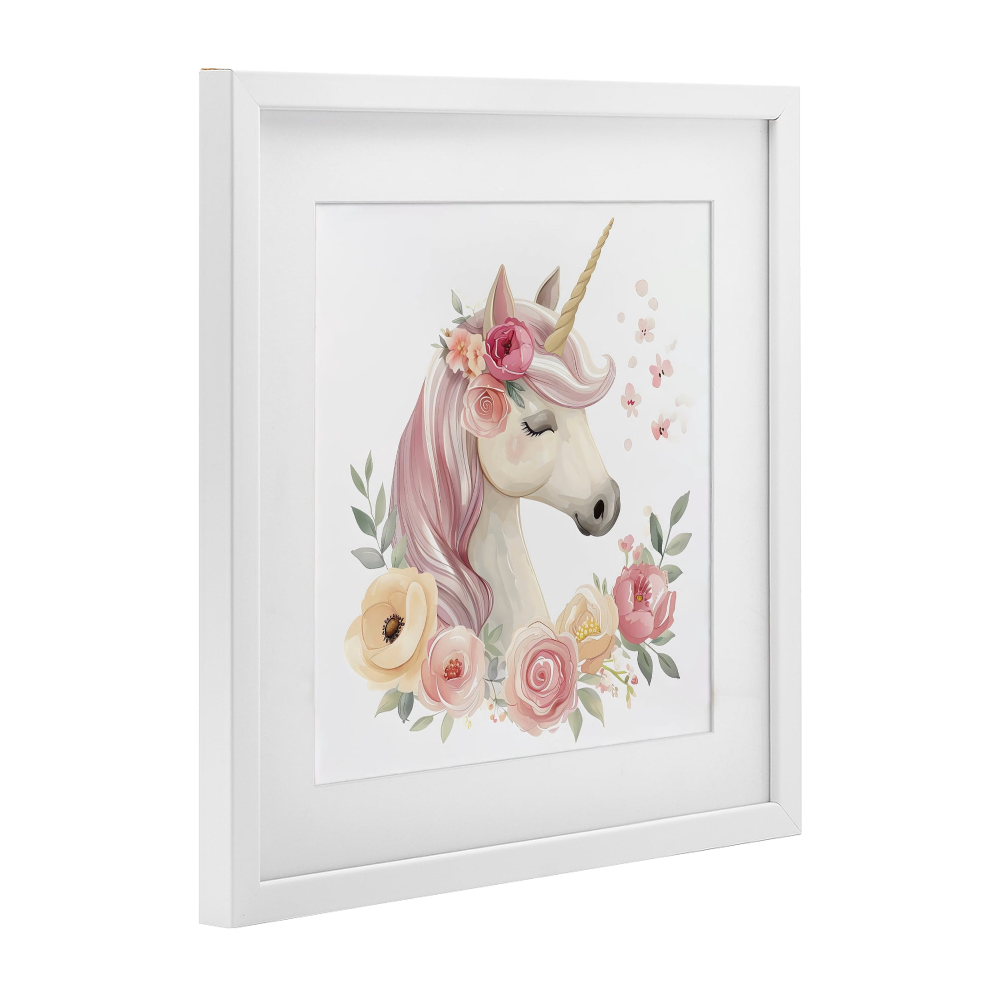 Stupell Industries Unicorn with Floral Wreath White Framed Print Under Glass, design by Creative Studio