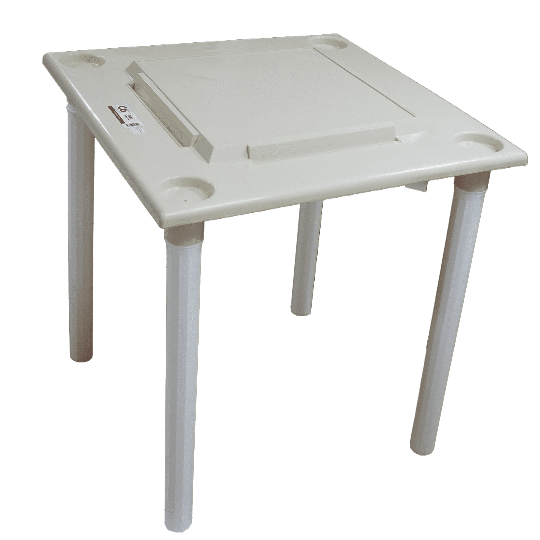 (4 pack) C6 Group Domino Game Table Sand with White Legs. Waterproof Plastic Game Table with Drinks Holder. Indoor and Outdoor Use.