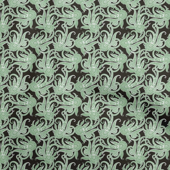 oneOone Polyester Spandex Sea Green Fabric Asian Paisley Quilting Supplies Print Sewing Fabric By The Yard 56 Inch Wide
