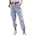 thumbnail image 2 of LONGYIDA Pantalones deportivos de mezclilla para mujer, cintura alta, elásticos, de tiro alto, sin cierre, 2 of 3