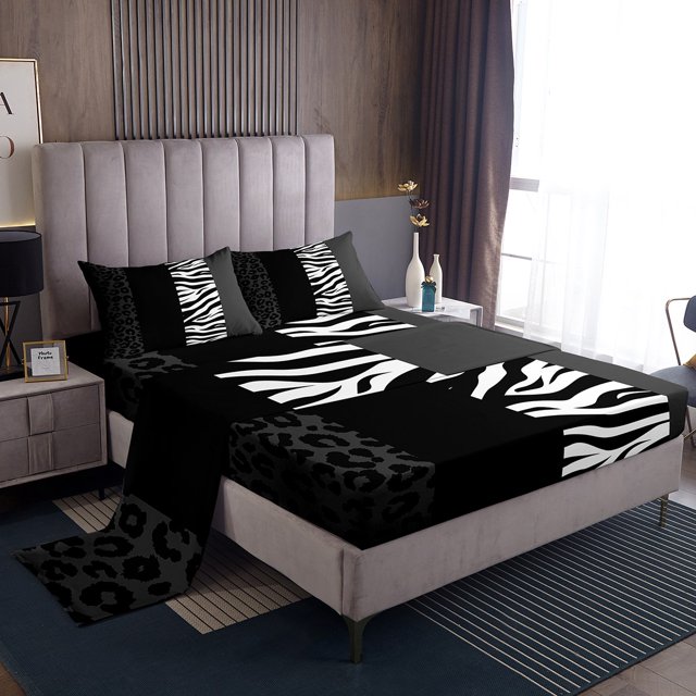 Erosebridal Grey Cheetah Print Bed Sheets Set Twin Size, Rustic Animals Bed Sheets Twin, Zebra Room Decor, 3pcs