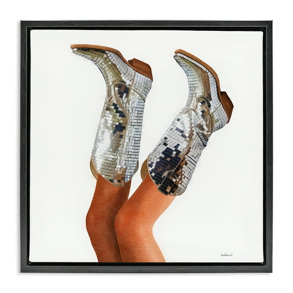 Stupell Industries Glitzy Glam Cowgirl Boots People Painting Black Floater Framed Canvas Art Print Wall Art, 18 x 18
