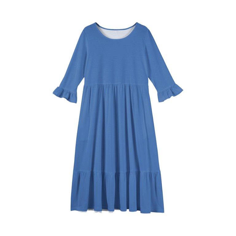 maxi dresses for 5 3 Arshiner Girls Summer Dress Boho Beach Casual Smocked Maxi Dresses 6-13 Years Clear Blue 5-6 Years