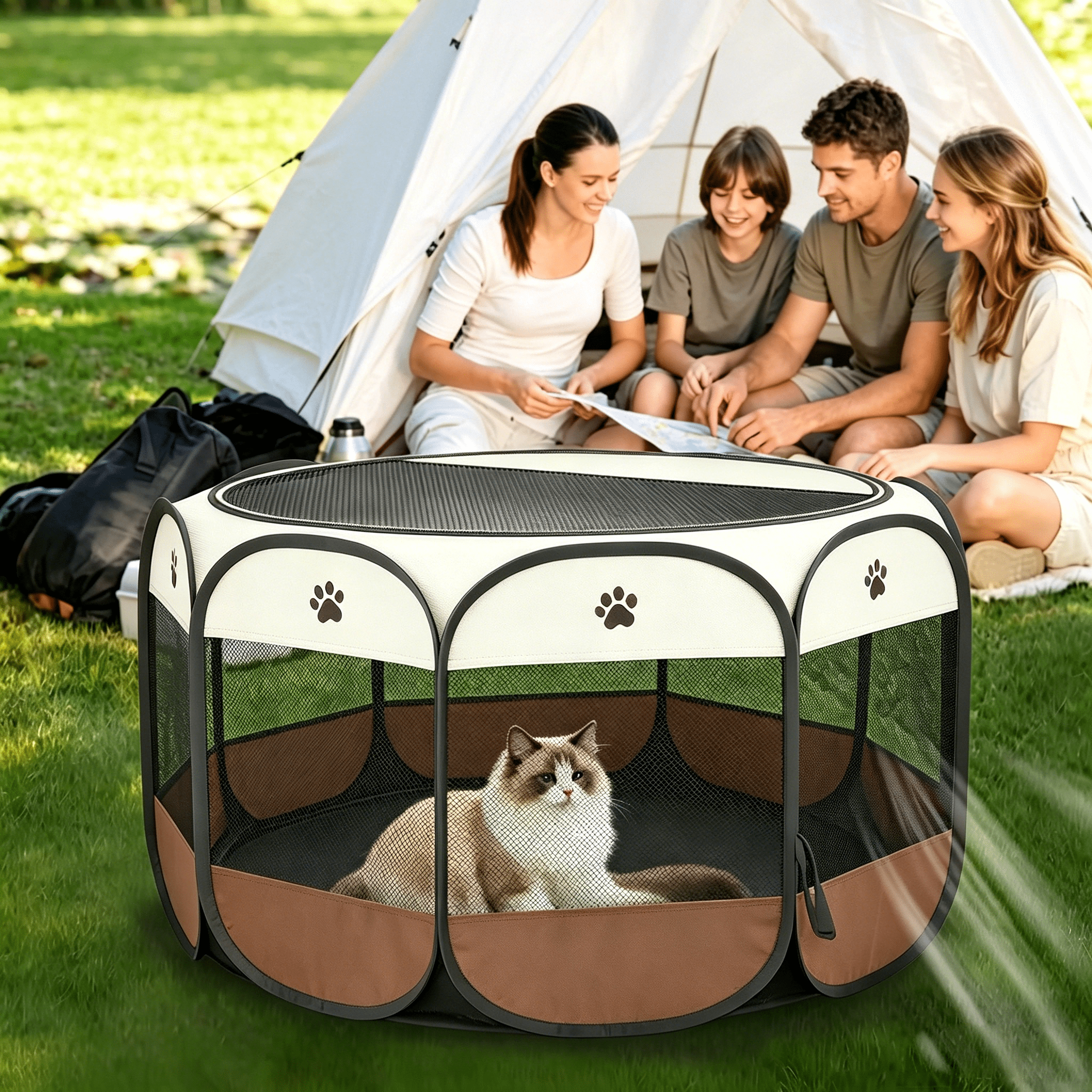 Portable Pet Playpen, Dog/Cat Playpen Foldable Pet Exercise Pen Tents Dog Kennel House Playground for Indoor Outdoor Travel Camping Use
