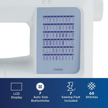 Brother CS5055 Computerized Sewing Machine, 60 Built-in Stitches, LCD Display, 7 Included Feet, White