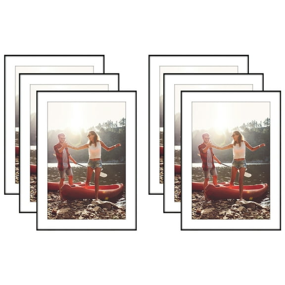Americanflat 5x7 Front Loading Picture Frame with Shatter-Resistant Glass with 4x6 Mat 6 Pack Photo - Black