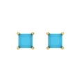 thumbnail image 3 of 1 Ct Princess Cut Studs Blue Turquoise 14K Yellow Solid Solid Gold Everyday Dainty Earrings Screw Back, 3 of 7