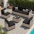 thumbnail image 6 of STARY 7 Pieces Rattan Outdoor Conversation Set, Patio Sectional Furniture Set with Glass Coffee Table, Black, 6 of 9