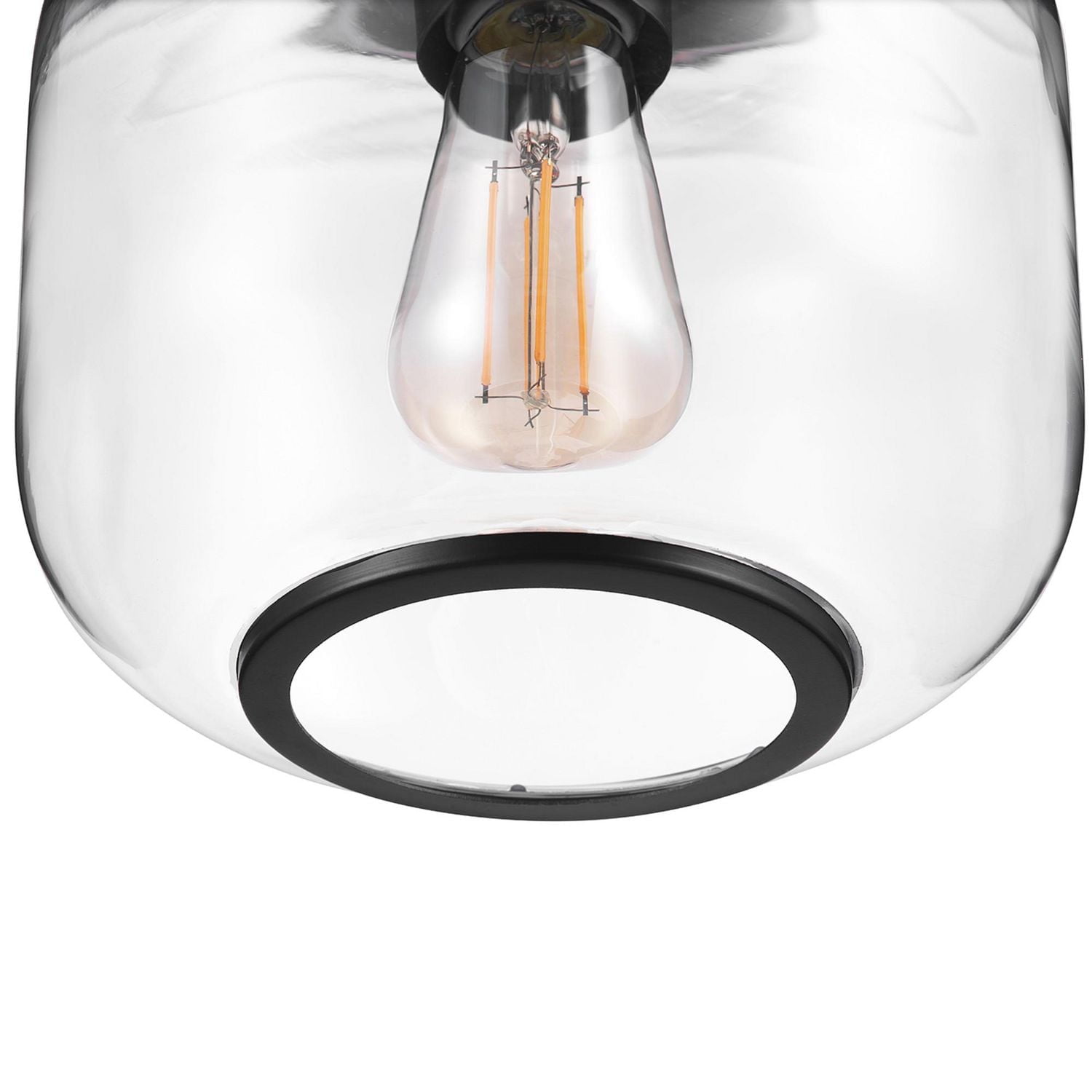 1-Light Matte Black Flush Mount Ceiling Light with Clear Glass Shade