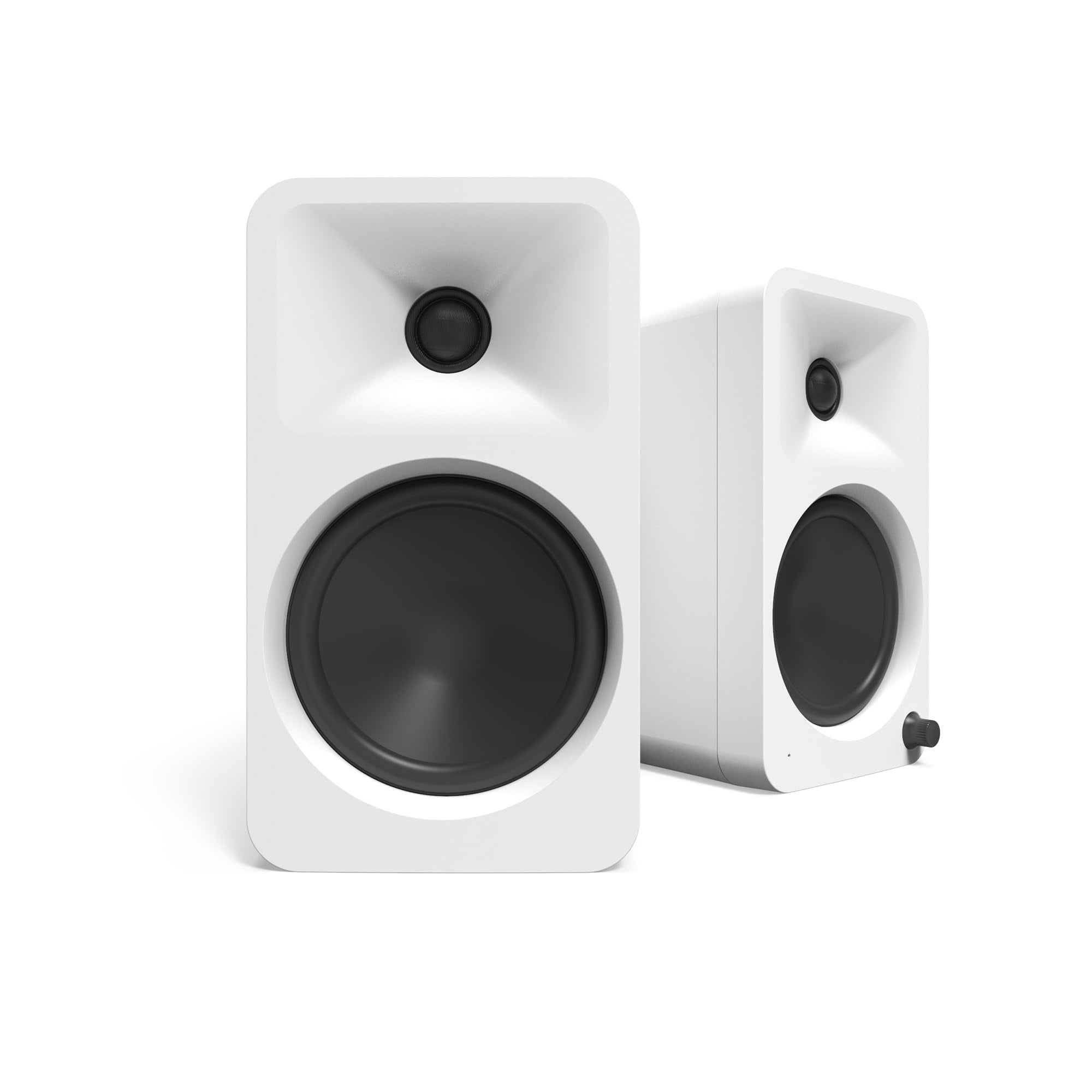 Kanto ORA4MW Pro Audio Bluetooth Desktop Speakers - Matte White Pair with a Kanto SUB8VMB Sealed Powered 8" Subwoofer - Vinyl Black (2024)
