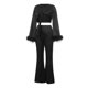 thumbnail image 4 of VISgogo - Conjunto de 2 piezas de moda para mujer, manga larga con puños de plumas, tops cortos con nudo y pantalones de cintura alta VISgogo moda, 4 of 9