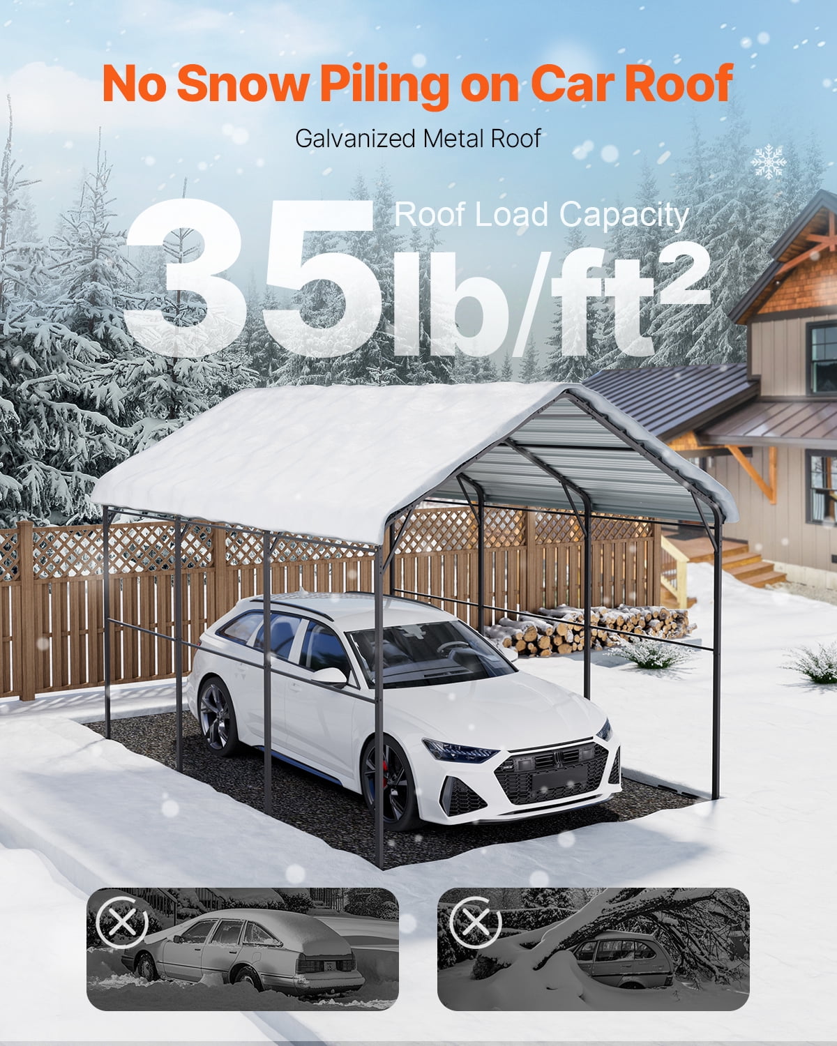 KFFKFF Heavy Duty Metal Carport 10' x 15' Outdoor Shelter with Galvanized Steel Frame & Roof, Car Tent Garage Shade with Detachable Sidewalls for Vehicles, Boats, Equipment