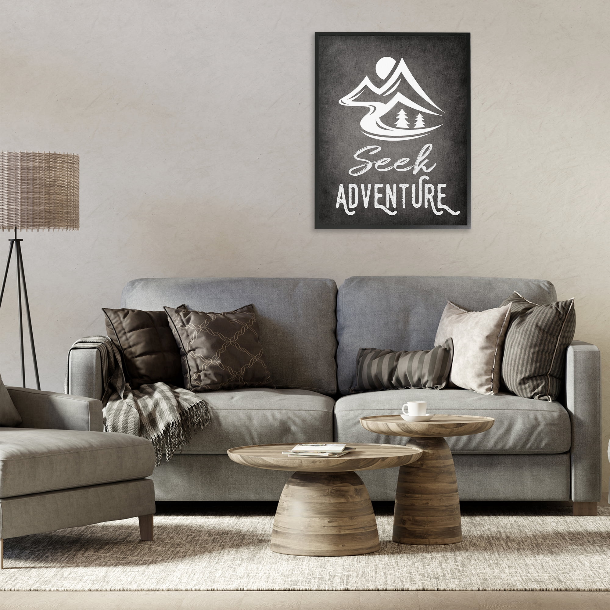 Stupell Industries Seek Adventure Phrase Typography Painting Black Framed Art Print Wall Art, 24 x 30