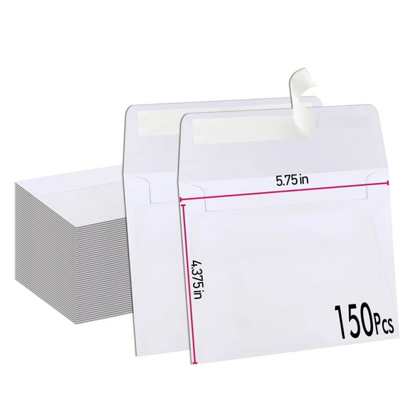 WOW BAGS White Invitation Envelopes 4 3/8 x 5 3/4, 150 Ct, A2 Self-Seal Paper Envelopes for Wedding, Greeting Cards, 4x5 inch