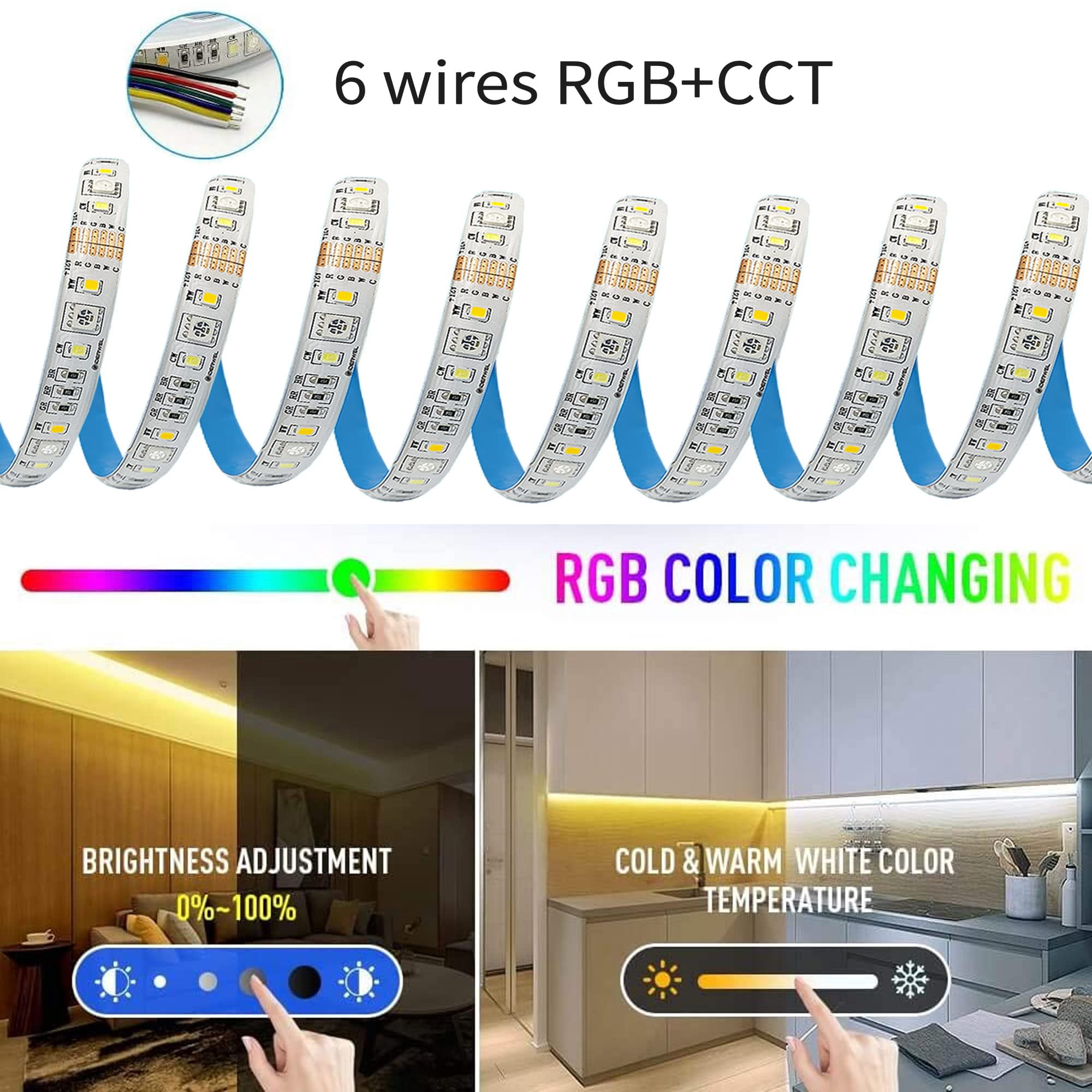 GIDEALED RGBWW LED Strip Light 12V,2700K~6500K WW CW&16 Million RGB Color Changing for Bedroom
