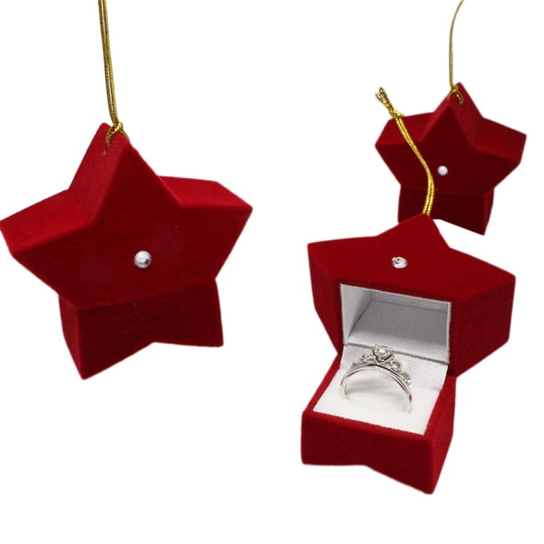Caja de joyería navideña de 3 piezas con forma de estrella de cinco puntas, para guardar anillos y pendientes (roja)