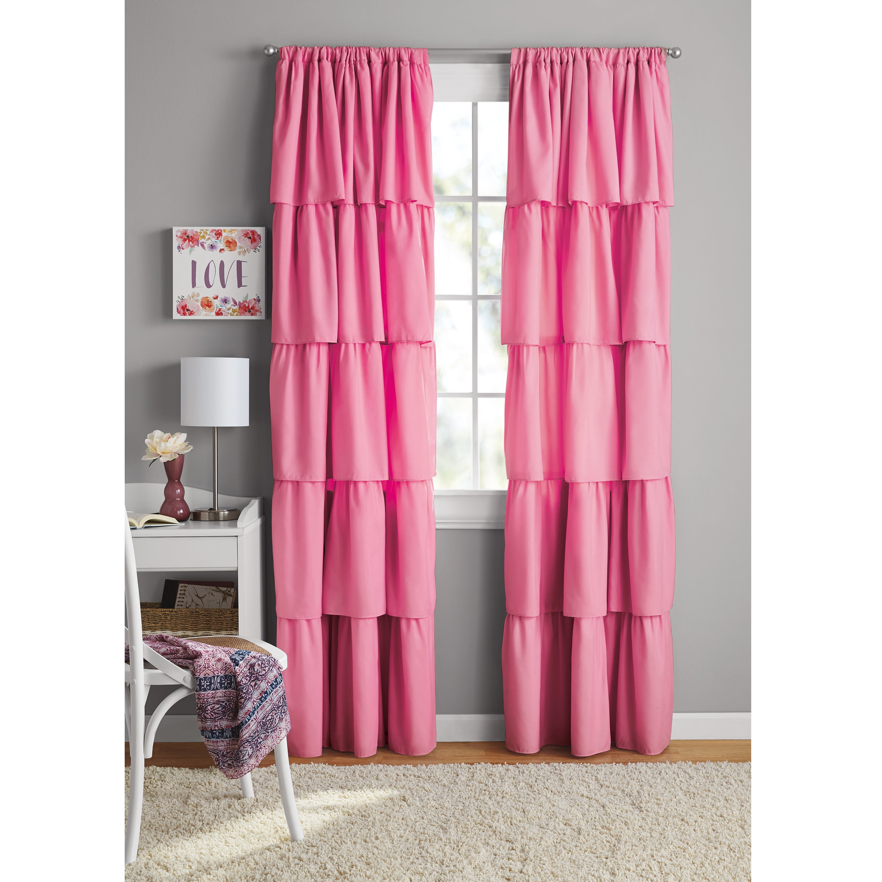 Your Zone Ruffle Girls Bedroom Single Curtain Panel, 42" W x 84"L, Coral