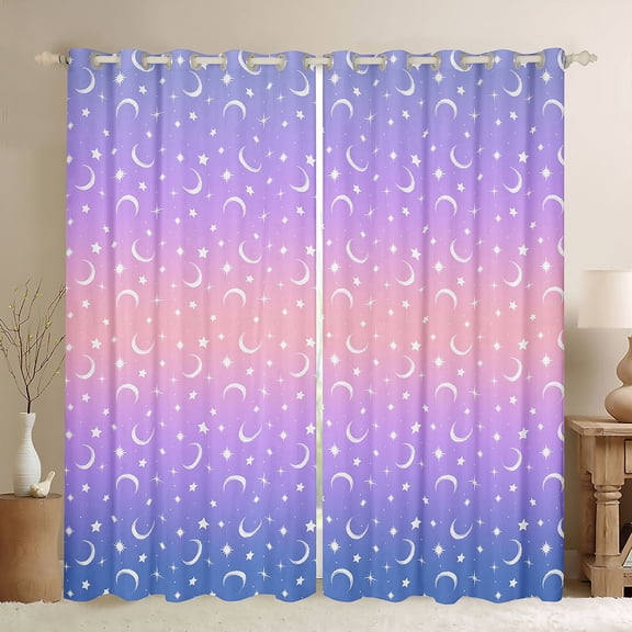 jejeloiu Blue Purple Ombre Black Out Curtains,Starry Sky Star Curtains Pack of 2 (42x63 Each) For Kids