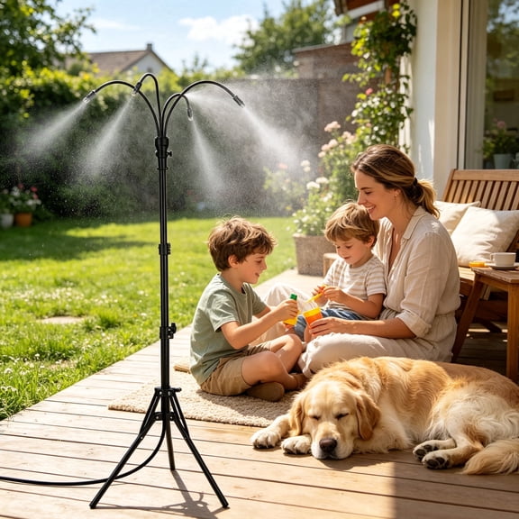 LCGOD 5.3FT Outdoor Standing Misting Sprayer, Adjustable Height Cooling Mist System, Portable Mist Hose for Patio Garden Pool BBQ Backyard, Kids Water Play & Pet Summer Cooling