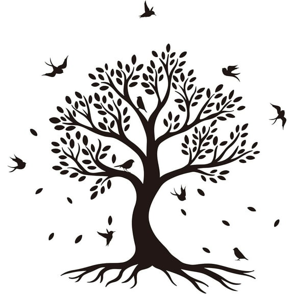 Tree of Life Wall Decor Family Stickers Birds Branches on Tree Wall Sticker Home Vinyl Art Decals for Bedroom Kitchen Living Room School Dormitory Yoga Studio Decoration 22.4x15.3in
