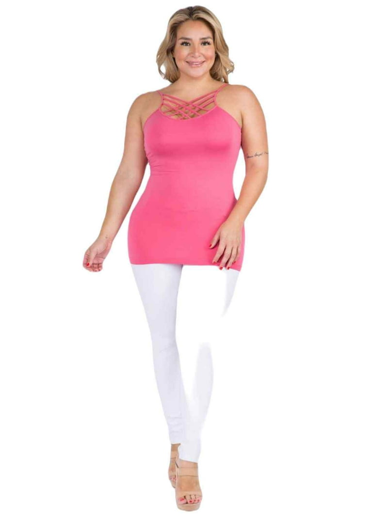 Women's Seamless Triple Criss-Cross Front Cami Tank Top, Hot Pink