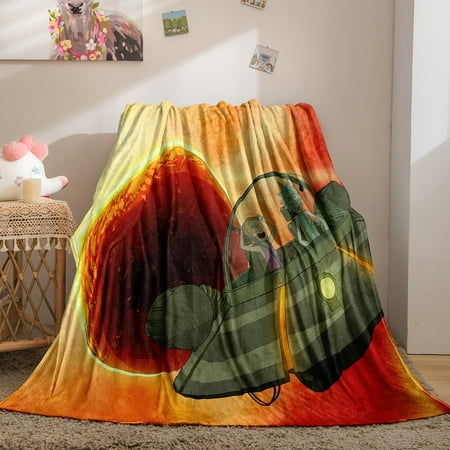 3D Printing Anime Throw Blanket Mo-rty Lightweight Flannel Blankets Ultra Soft Warm Air Conditioning Blanket for Bedroom Sofa