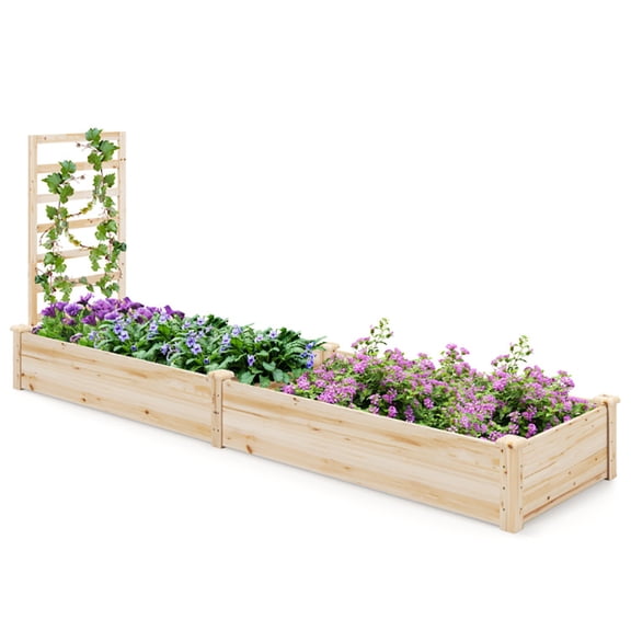 Spaco Raised Garden Bed with Planter Box and Trellis-Natural, Outdoor Elevated Flower Box for Backyard/Patio/Gardener