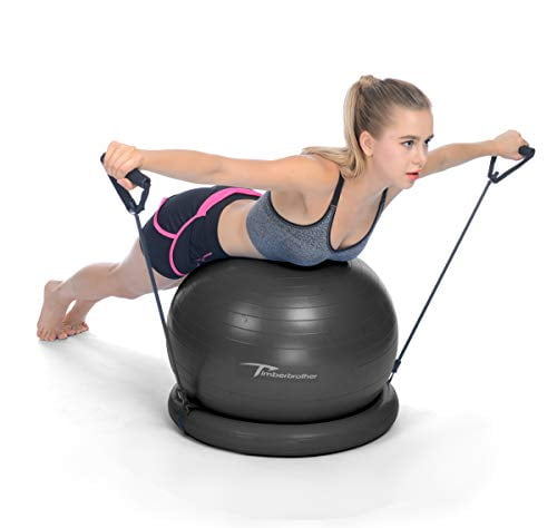 Timberbrother Exercise Ball Chairs with Resistance Bands Workout Poster  16.5?x 22.4?,Stability Ball Base for Gym and Home Exercise(Black with Ring  & 