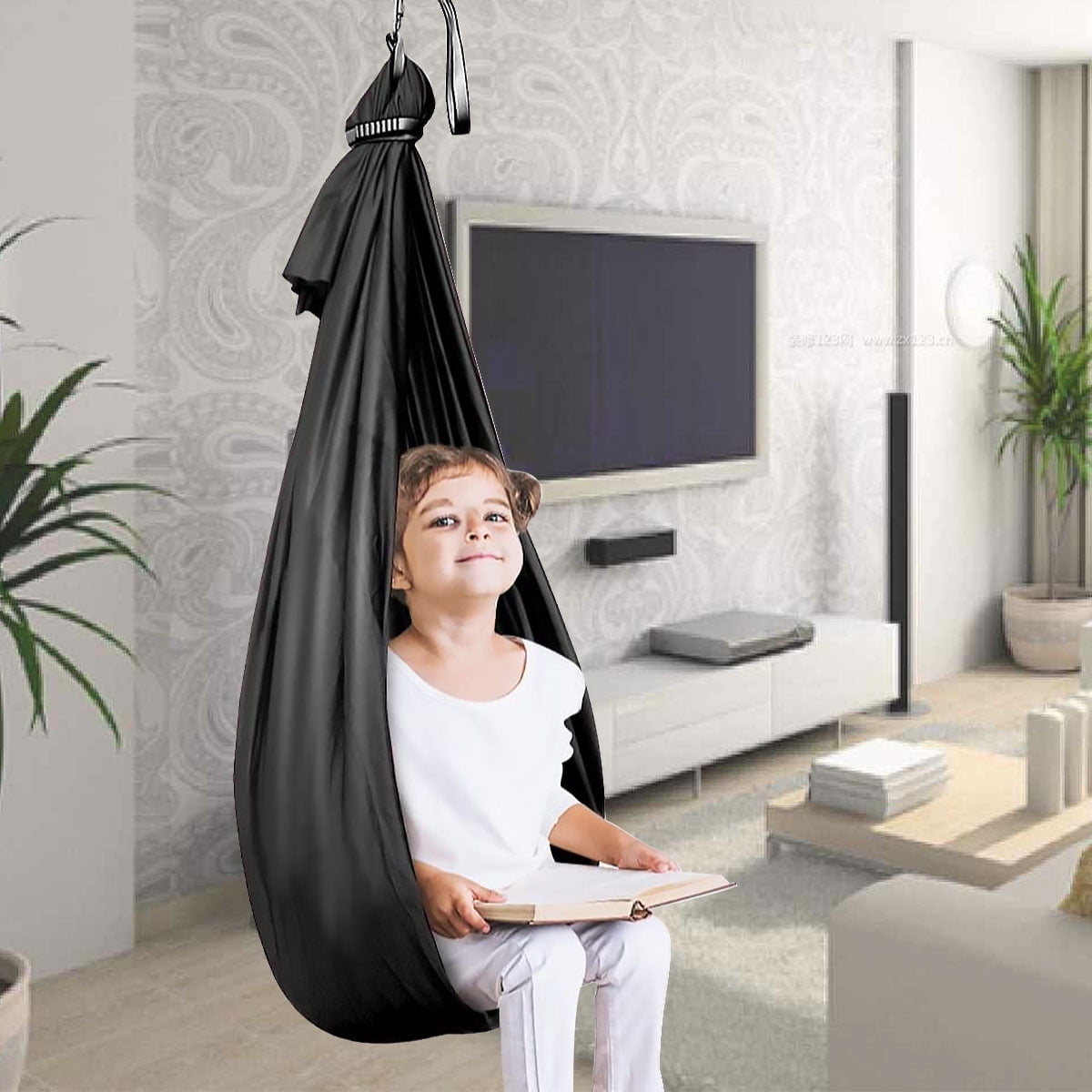 Somnr Sensory Therapy Swing for Kids - Indoor/Outdoor Cuddle Hammock for Autism & ADHD (Black)