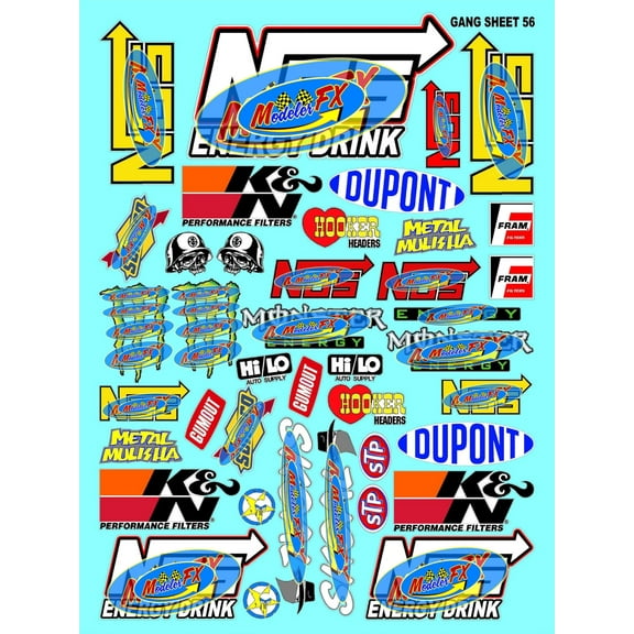 White Vinyl R/C Racing Sponsor Sticker Gang Sheet 56-1/4-1/5 � 1/6th Scale Model Decal Sticker Sheet Radio Control Lexan Body � Die-Cut to Shape - Peel & Stick � Water Slide - Antiques