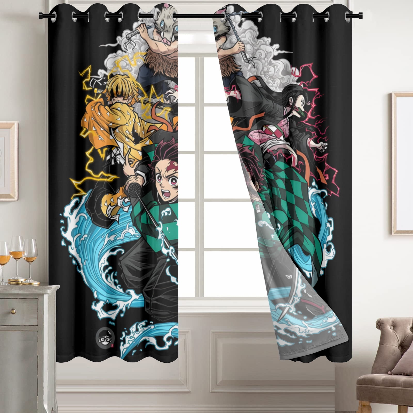 Anime Curtains for Bedroom Drapes Slayer Tanjirou Inosuke Kyoujurou Print Design Window Treatments Curtain Panel Set, 2-Panels, 42" W x 63" L