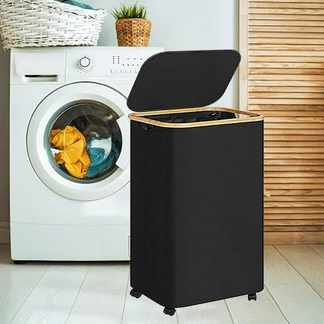 Cesta de lavandería con ruedas, cesta de almacenamiento, cesta para toallas, organizador plegable, cesto para ropa sucia con ruedas para toallas, mant Negro