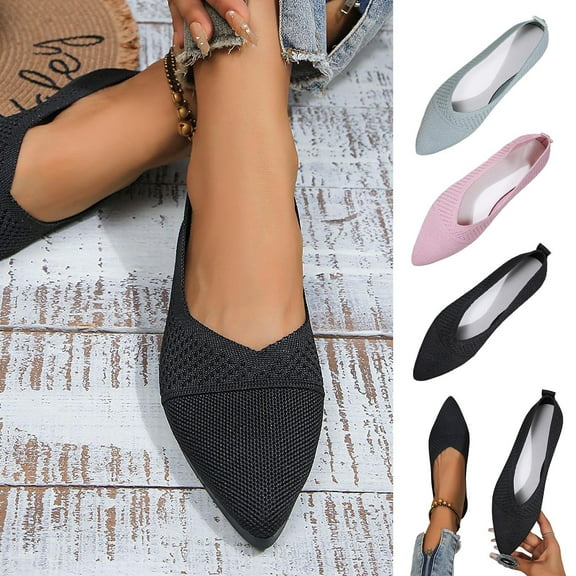 Miluxas Women's Flats Pointed Toe Ballet Shoes Knit Dress Shoes Low Wedge Slip On Arch Support Walking office Business Flats Sky Blue 9.5(43)