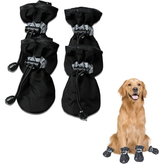 Dog Boots for Small Medium Large Dogs with Reflective Strap, Anti-Slip Dog Shoes for Hot Pavement, Dog Booties and Paw Protectors for Cat Pet Doggie Hiking Hardwood Indoor Outdoor (Black 3)